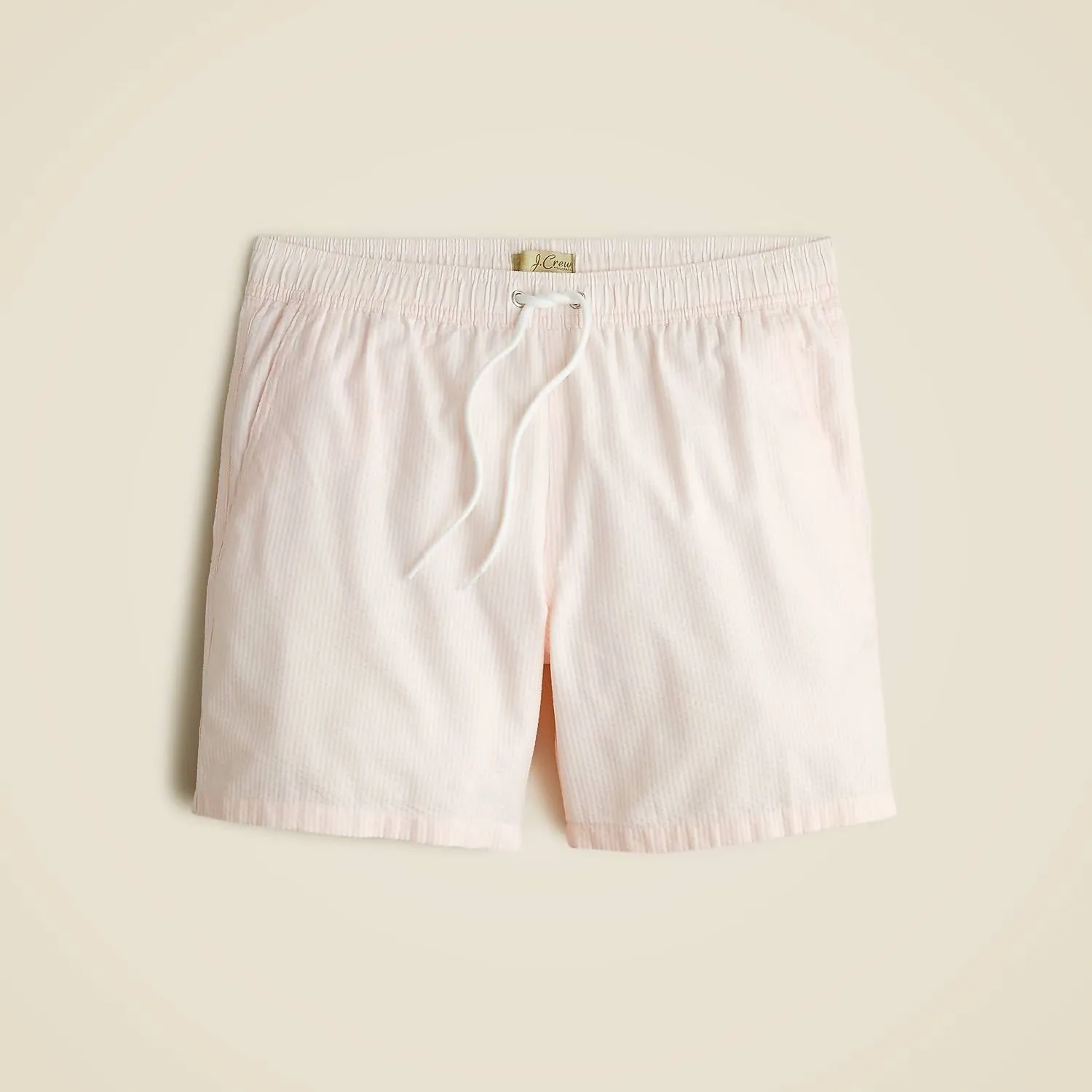 6" Seersucker Swim Trunk In Pink White