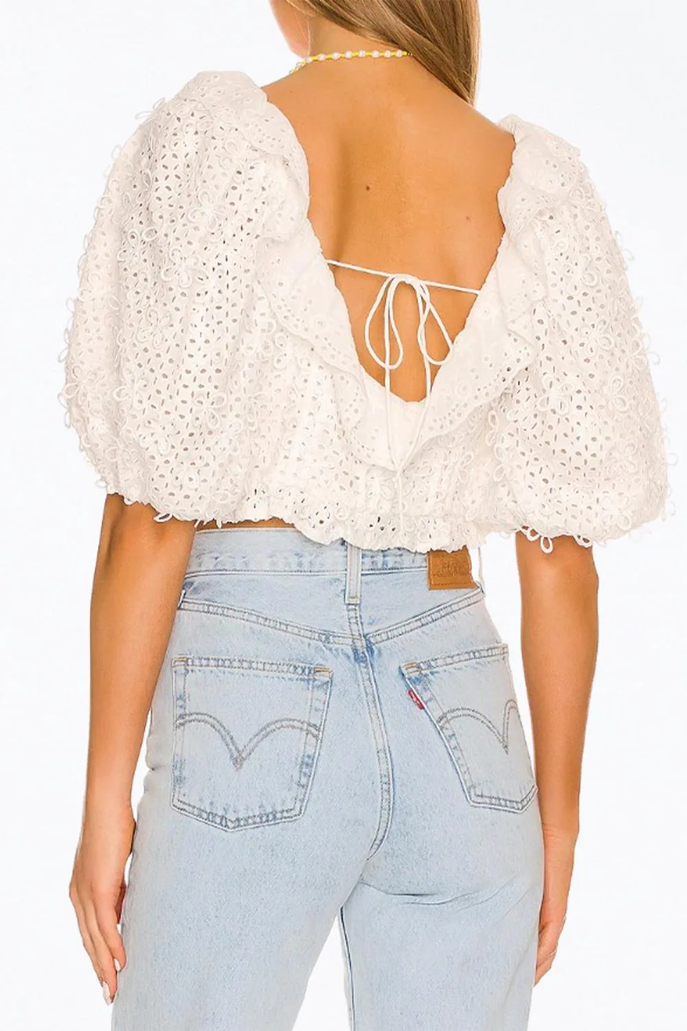 Cassie Eyelet Crop Top In White