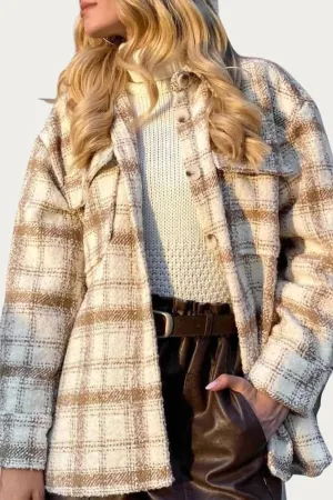 Checked Shirt-Jacket In Beige