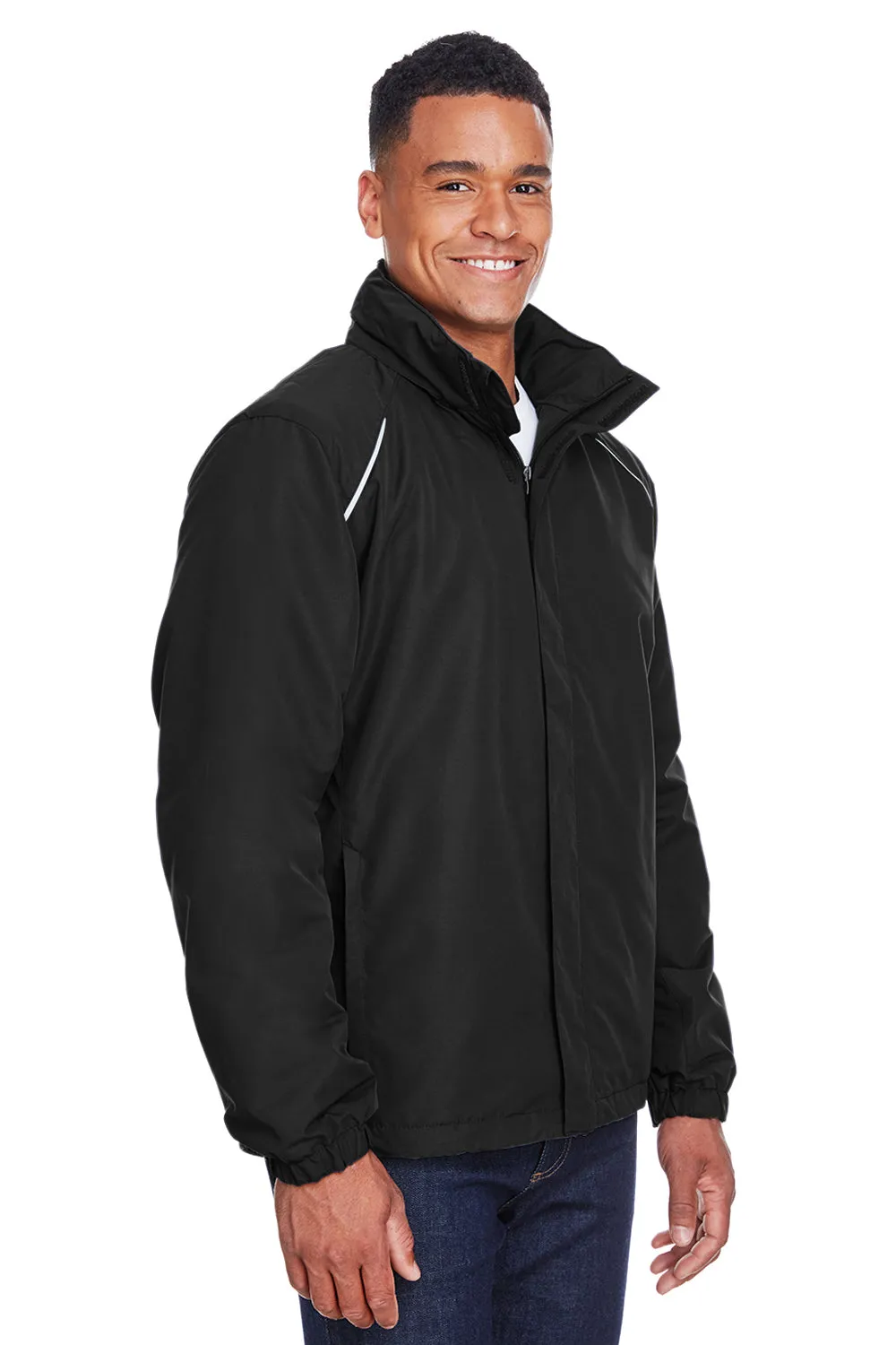 Core 365 Mens Profile Water Resistant Full Zip Hooded Jacket - Black