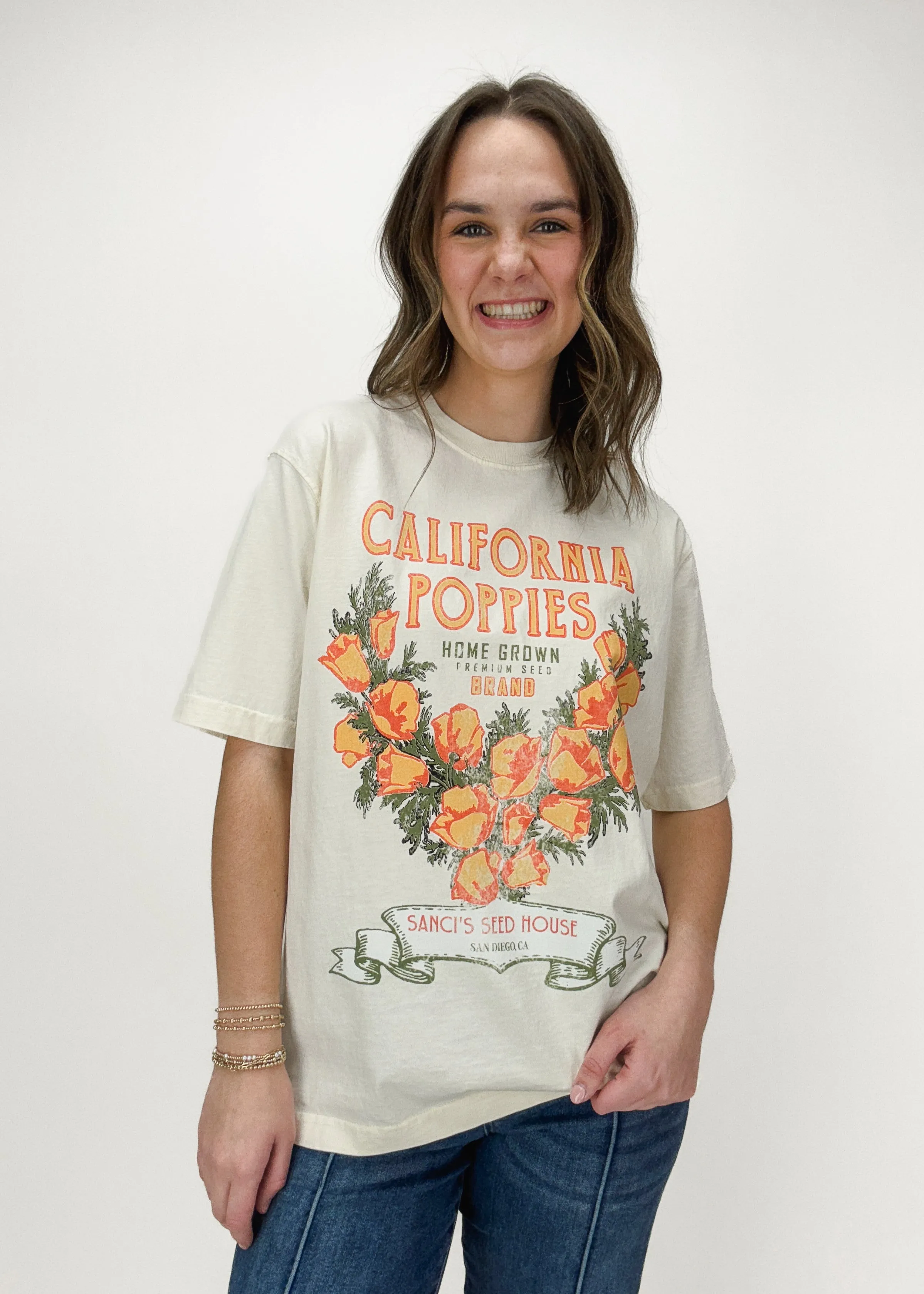 Free People Harvest Vintage Wash Tee - California Poppies
