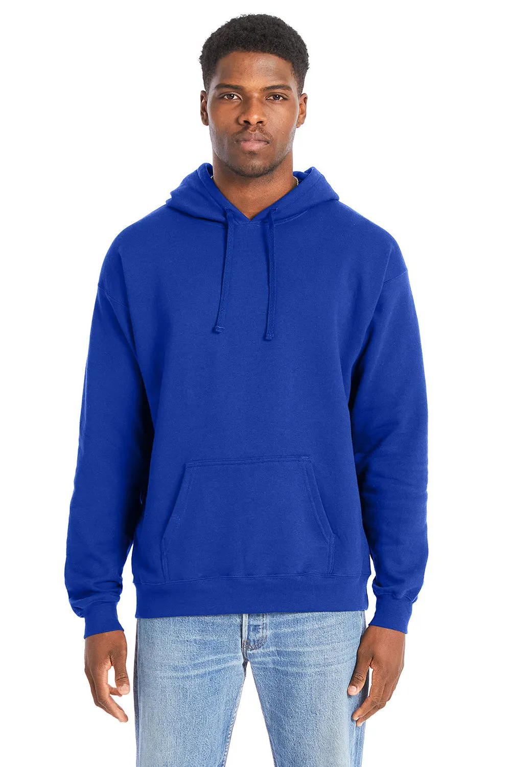 Hanes Mens Perfect Sweats Hooded Sweatshirt Hoodie w/ Pouch Pocket - Deep Royal Blue