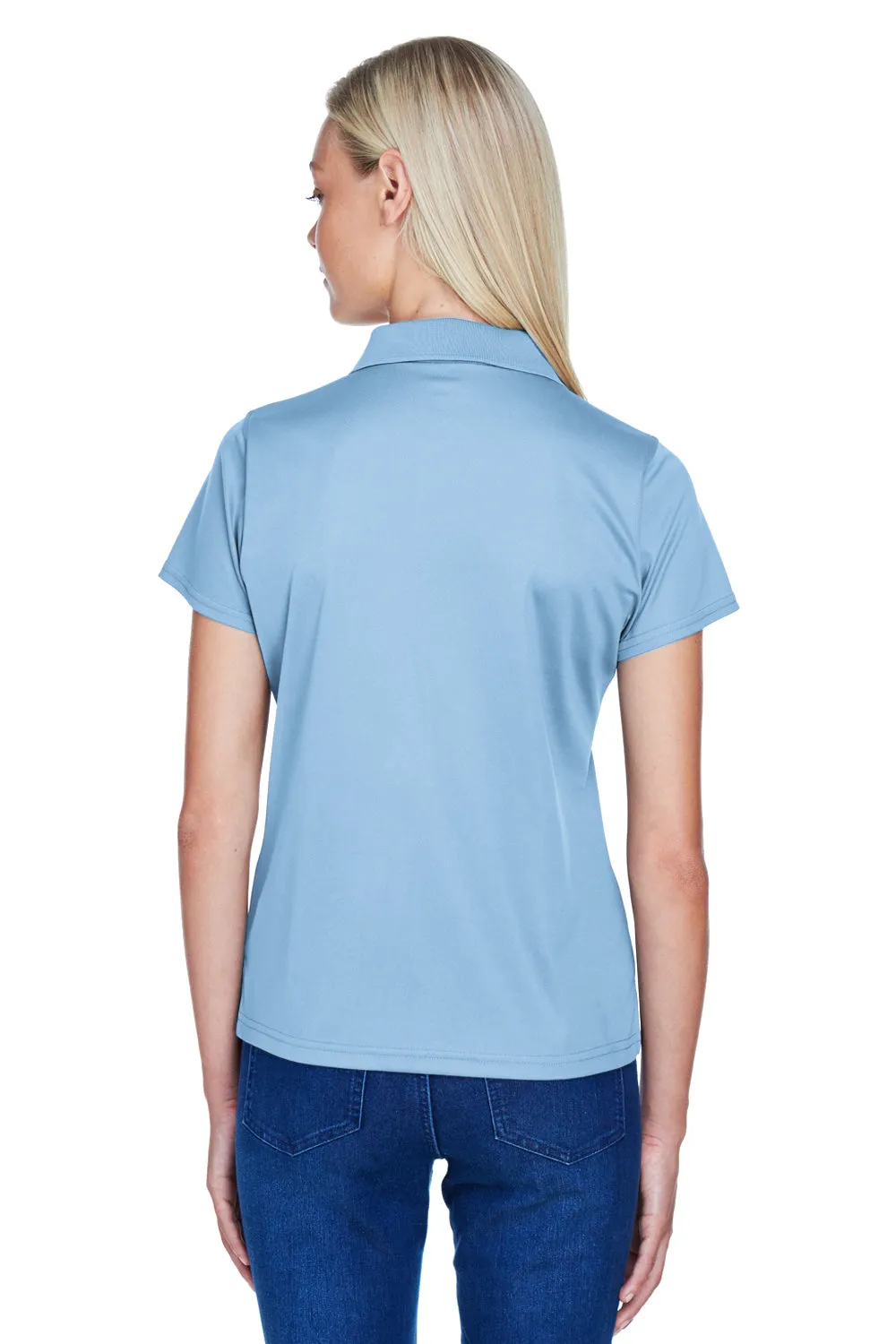 Harriton Womens Polytech Moisture Wicking Short Sleeve Polo Shirt - Light Blue