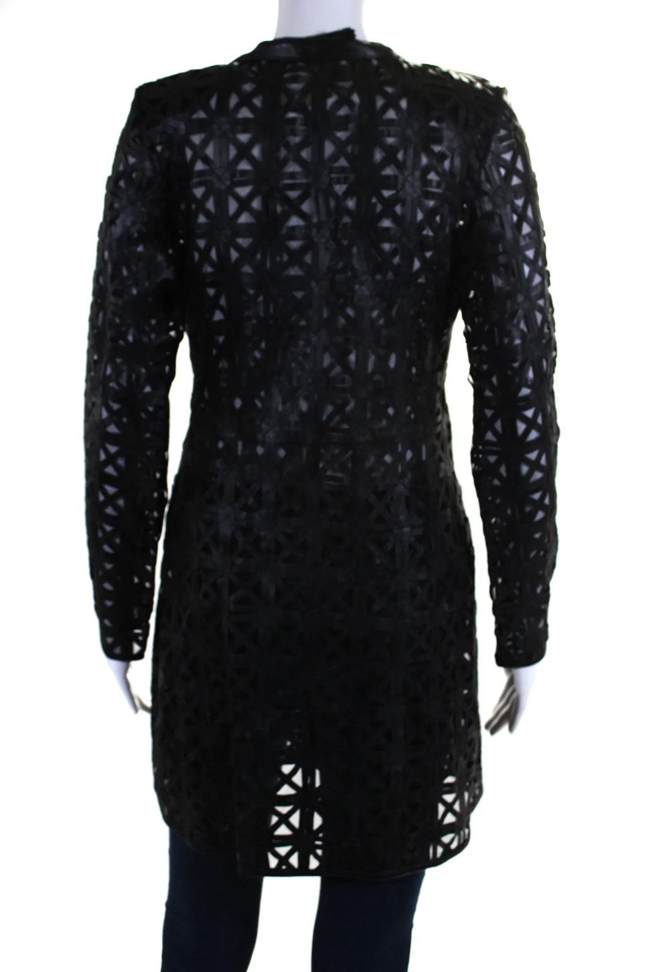 In Transit Womens Laser Cut Metallic Mesh Leather Jacket Black