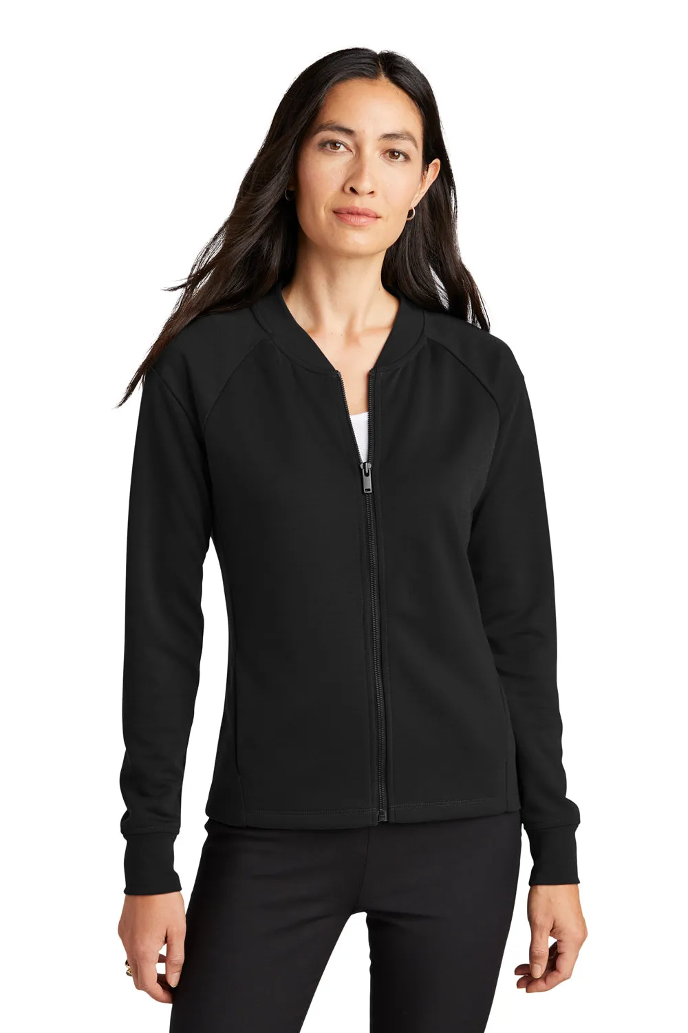 Mercer Mettle Womens Double Knit Full Zip Bomber Jacket - Deep Black