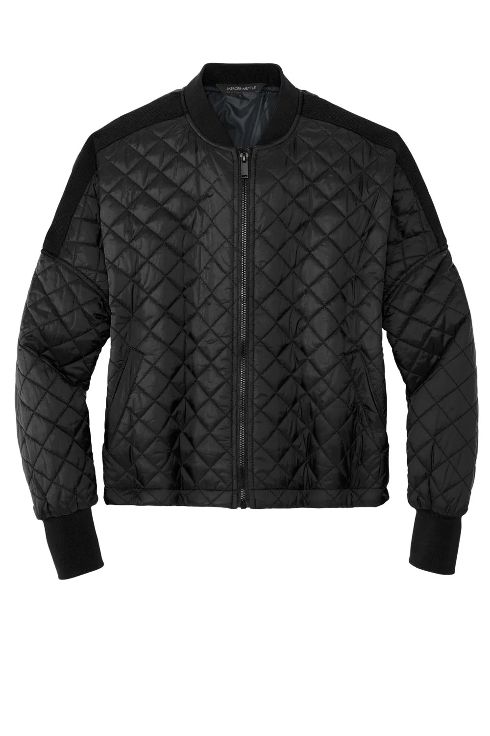 Mercer Mettle Womens Quilted Water Resistant Full Zip Jacket - Deep Black