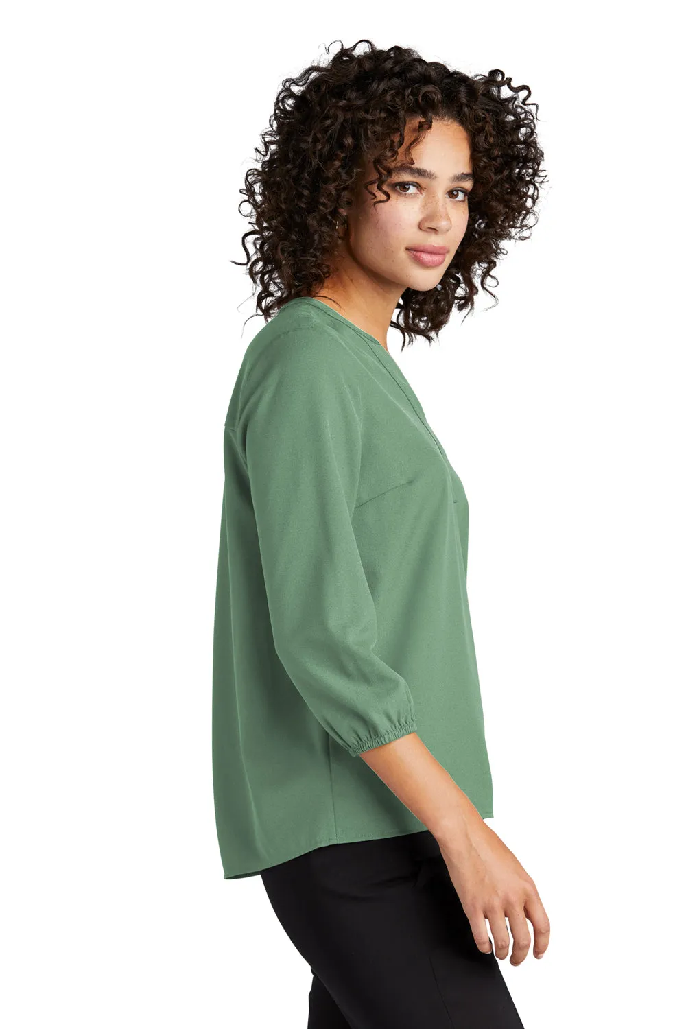 Mercer Mettle Womens Stretch Crepe 3/4 Sleeve Polo Shirt - Sage Green