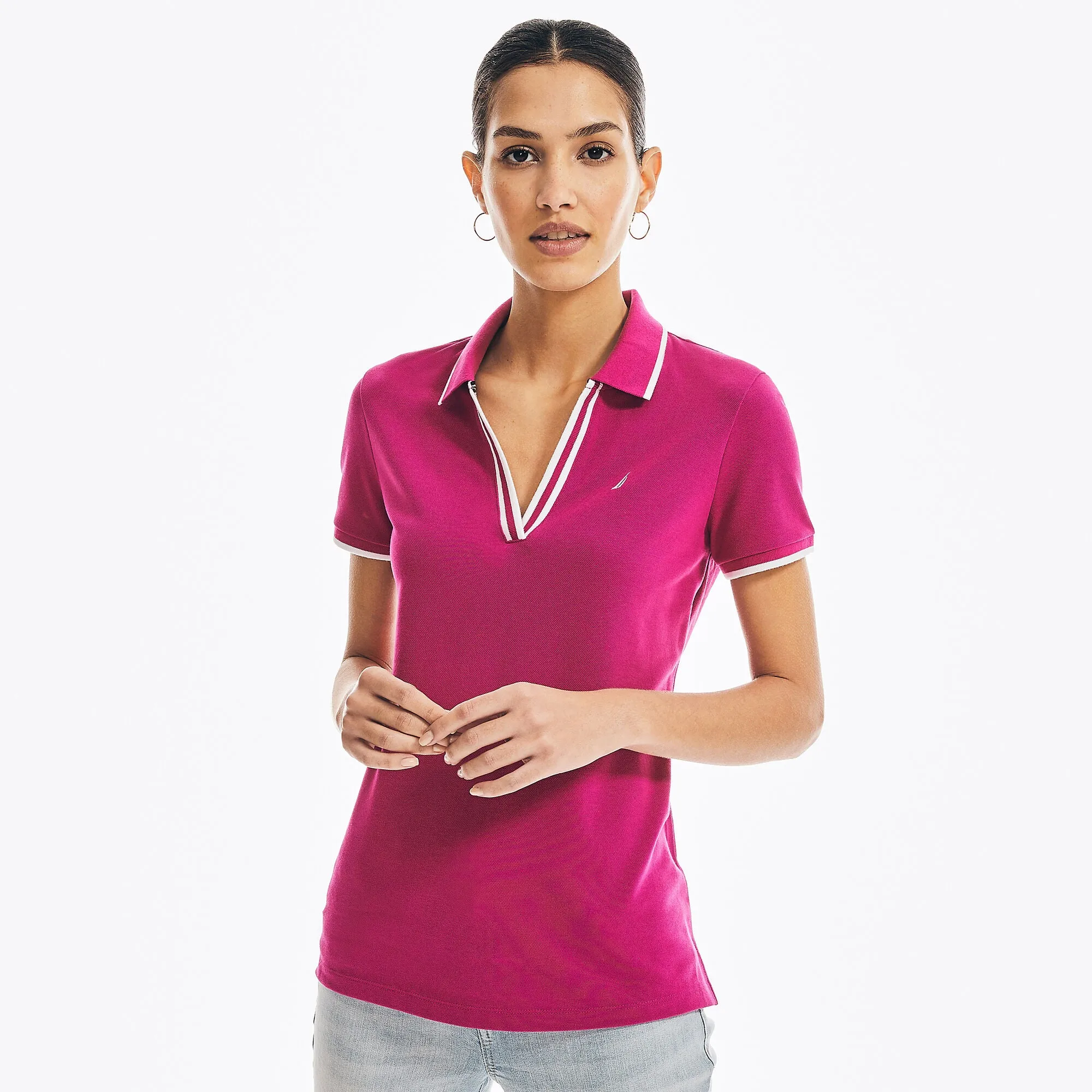 Nautica Womens Sustainably Crafted Ocean Split-Neck Polo