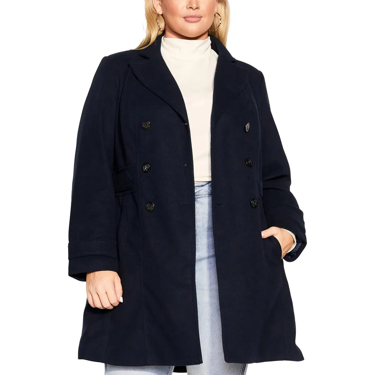 Plus Womens Double-Breasted Military Overcoat
