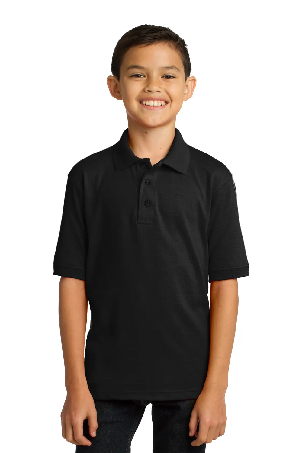 Port & Company Youth Core Stain Resistant Short Sleeve Polo Shirt - Jet Black