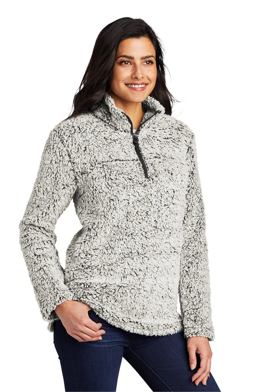 Port Authority Womens Cozy Sherpa Fleece 1/4 Zip Jacket - Heather Grey