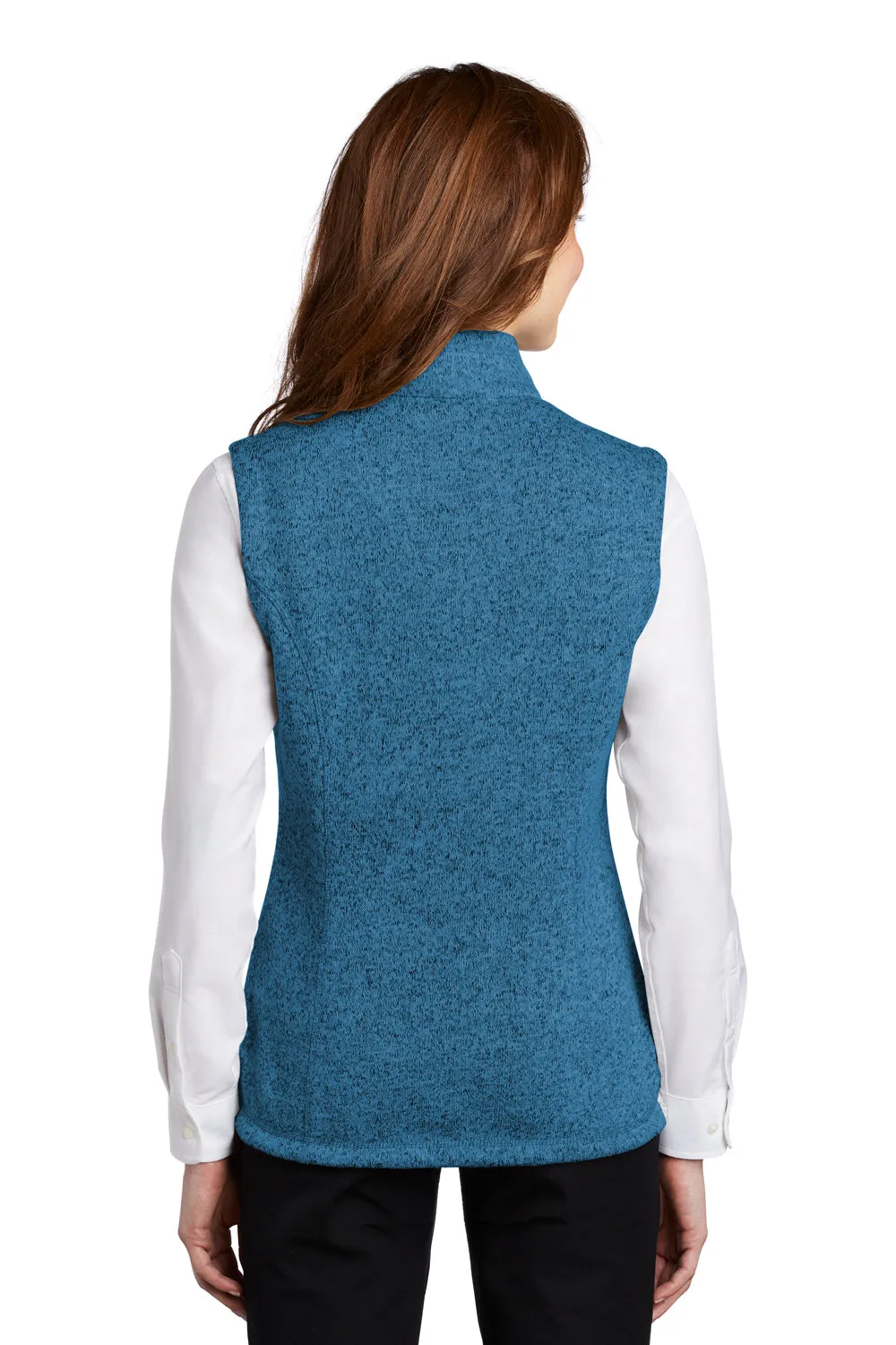 Port Authority Womens Sweater Fleece Full Zip Vest - Heather Medium Blue - Closeout