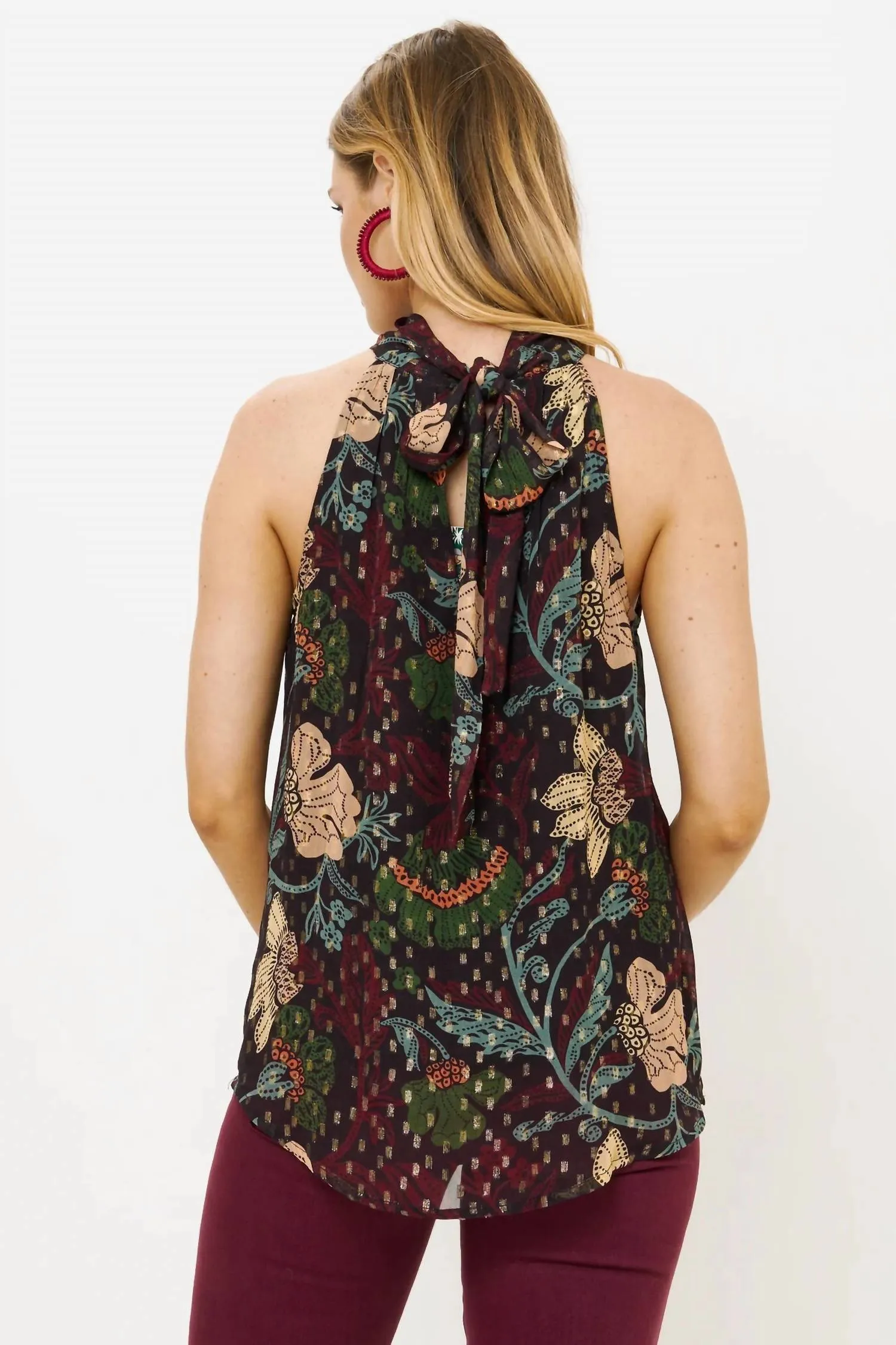 Sleeveless Tie Neck Top In Turin