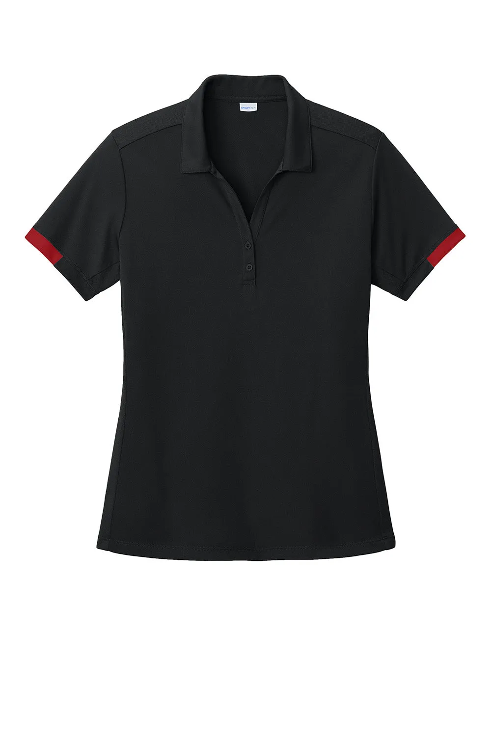 Sport-Tek Womens Club Colorblock Moisture Wicking Short Sleeve Polo Shirt - Black/Deep Red