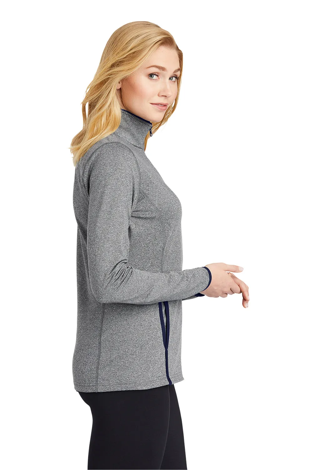 Sport-Tek Womens Sport-Wick Moisture Wicking Full Zip Jacket - Heather Charcoal Grey/True Navy Blue