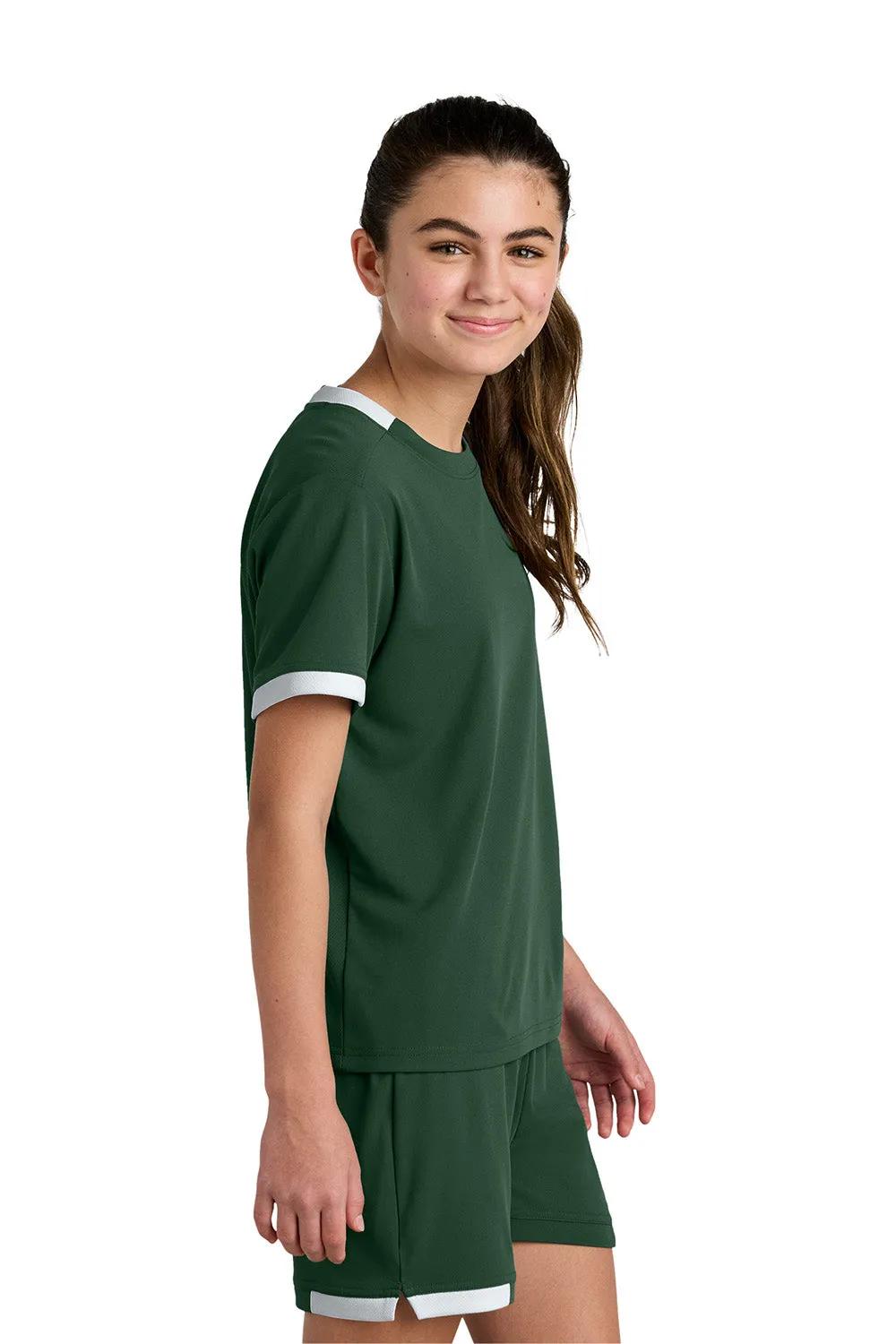 Sport-Tek Youth Club Moisture Wicking Short Sleeve Crewneck T-Shirt - Forest Green/White