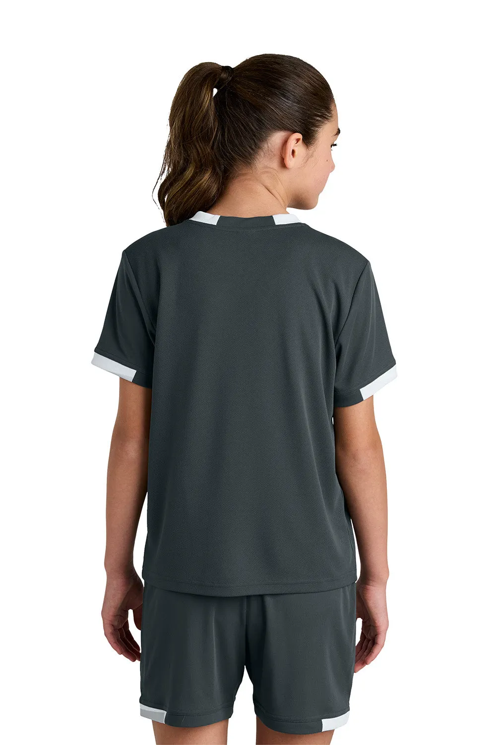 Sport-Tek Youth Club Moisture Wicking Short Sleeve Crewneck T-Shirt - Iron Grey/White