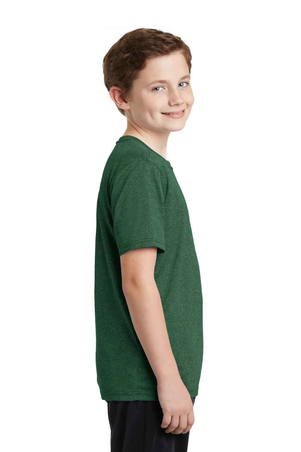 Sport-Tek Youth Contender Heather Moisture Wicking Short Sleeve Crewneck T-Shirt - Heather Forest Green - Closeout