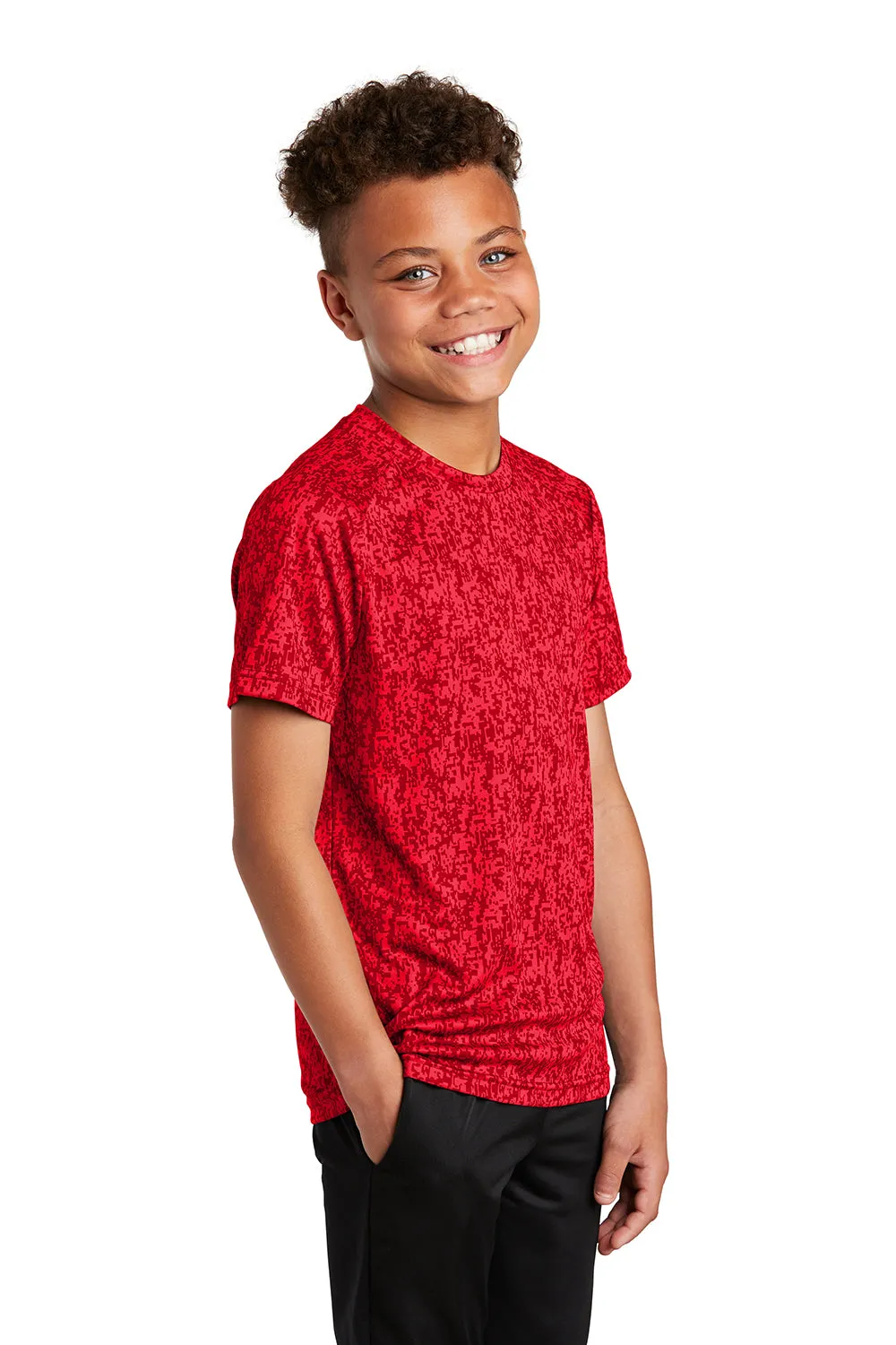 Sport-Tek Youth Digi Camo Moisture Wicking Short Sleeve Crewneck T-Shirt - True Red