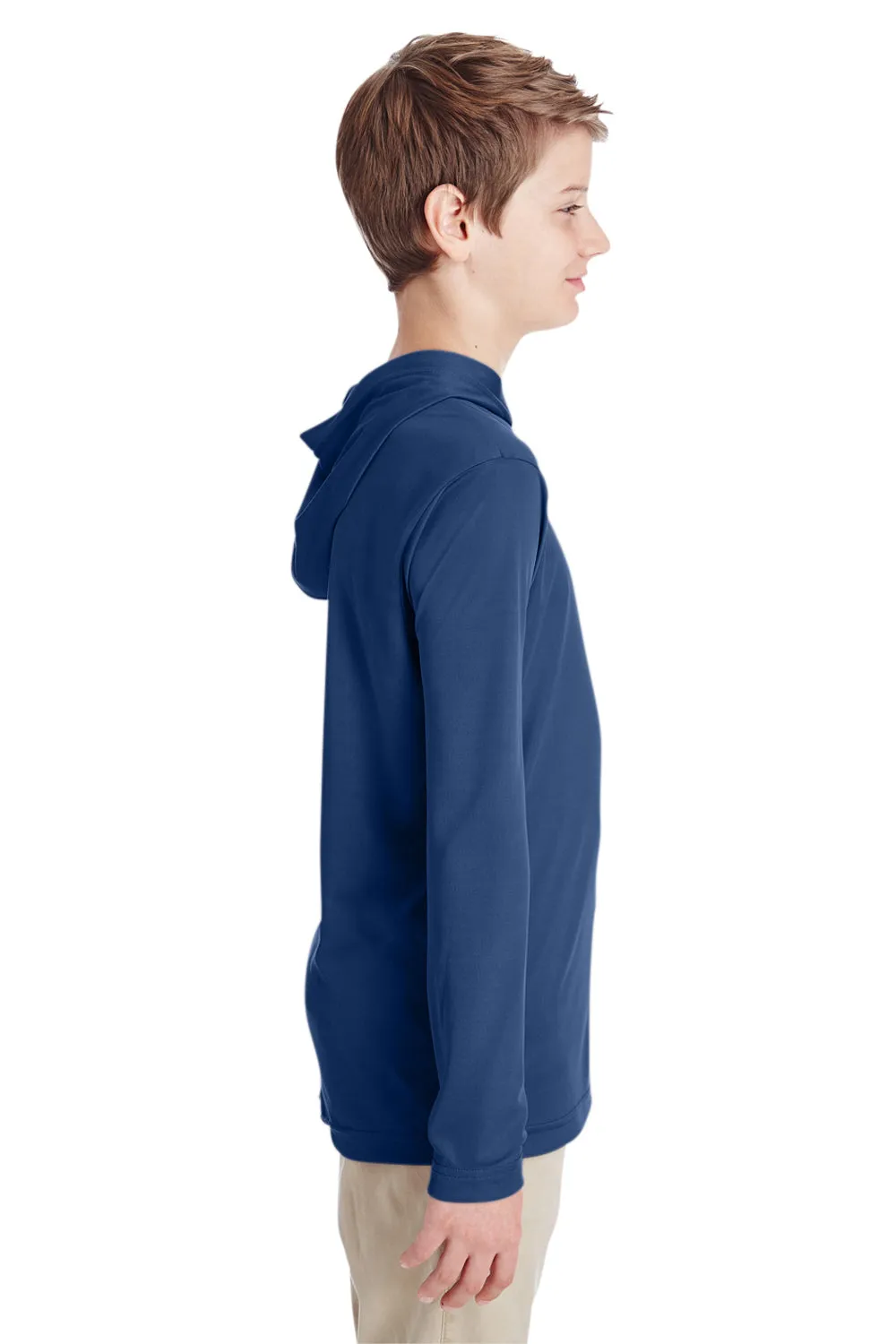 Team 365 Youth Zone Performance Moisture Wicking Long Sleeve Hooded T-Shirt Hoodie - Dark Navy Blue