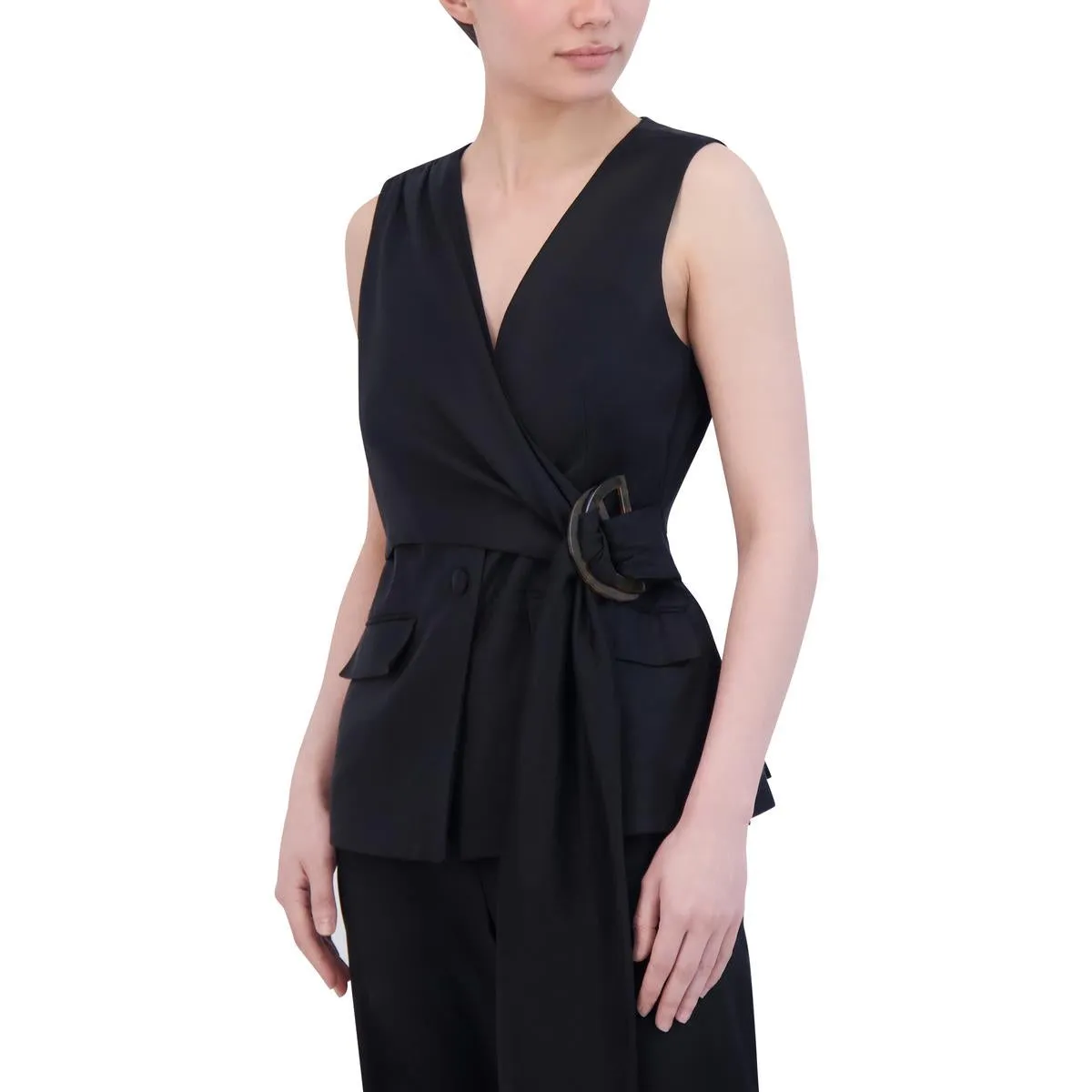 Womens Linen Blend Peplum Suit Vest