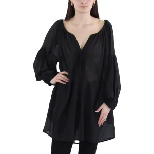 Womens Ruched Gauze Peasant Top