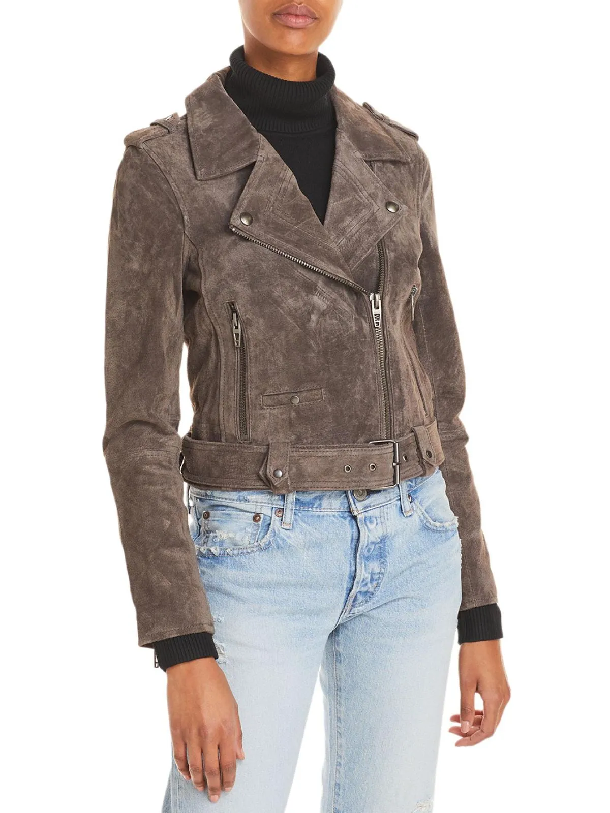 Womens Suede Short Motorcycle Jacket